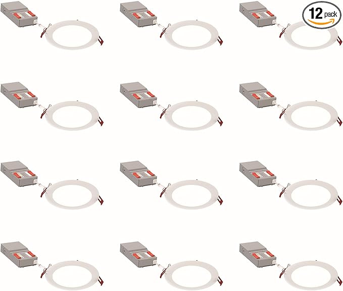 Juno LED Recessed Lights 6 Inch Round Baffle Wafer Downlight, 5-in-1 Switchable White Color Temperature, Adjustable Brightness, 120 Volts, 6-Inch Flat Trim, 12 Pack, Matte White