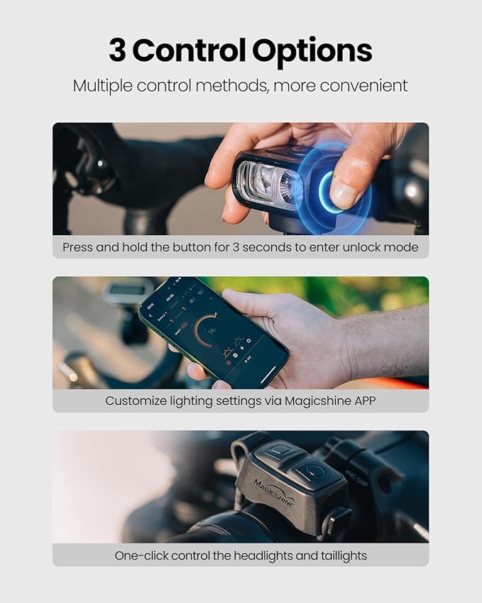 Magicshine HORI1300S Bike Headlight, Compatible with Garmin/Wahoo, 1300 Lumens High & Low Beam Front Light, USB-C Rechargeable, IPX6 Waterproof for Night Riding and Urban Cycling