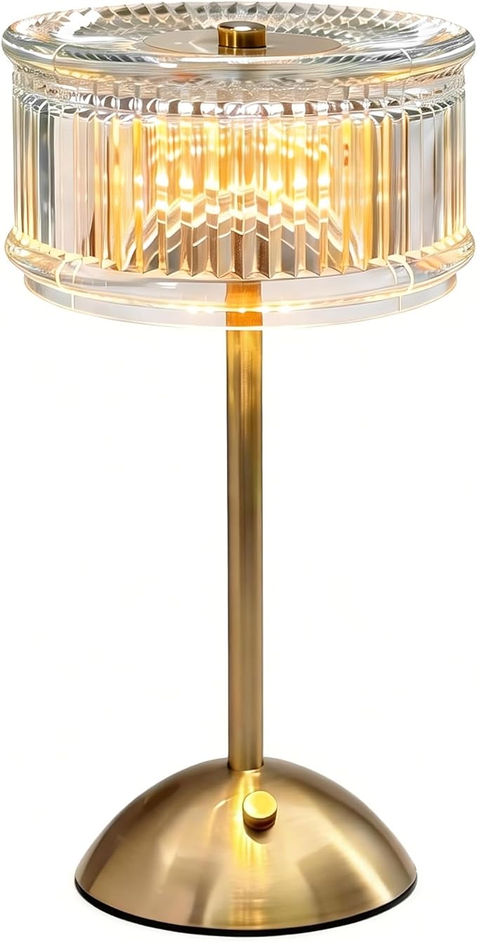 Cordless Table Lamp, Crystal Rechargeable Battery Operated Lamp, 3-Color Stepless Dimmable Touch Lamp, 2000mAh Portable LED Nightstand Lamp for Restaurant, Bedroom, Patio, Antique Bronze