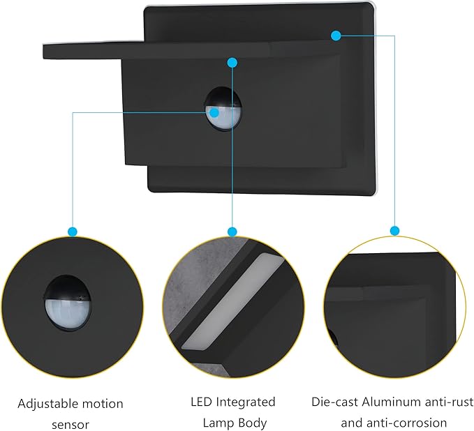 Lustrlach Motion Sensor Outdoor Wall Sconce LED Front Porch Light Wired IP54 Waterproof Modern Aluminum Exterior Light Fixture for House Garage Garden