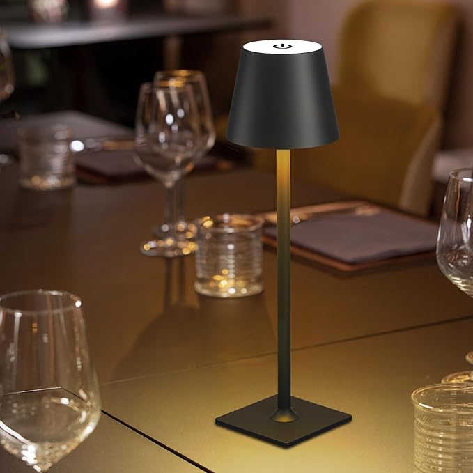 4 Pack Rechargeable Table Lamp - Cordless LED Lamp with 6000mAh Battery Operated LED Desk Lamp, Portable Table Light Outdoor for Dinner Patio Restaurant Bar Bedroom Coffee Shop Night Light(Black)