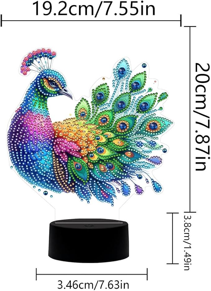 Peacock Diamond Art Painting Night Light,Diamond Art Painting Kits Desktop Touch Lamp Ornaments for Tabletop Decor Diamond Art Accessories for Adult Beginner Bedrooms Living Room