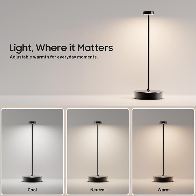 2Pack Cordless LED Table Lamp，Rechargeable Battery Operated Table Light, 3 Color Stepless Dimmable Table Lamp, Portable Table Light for Outdoor/Restaurants/Patio