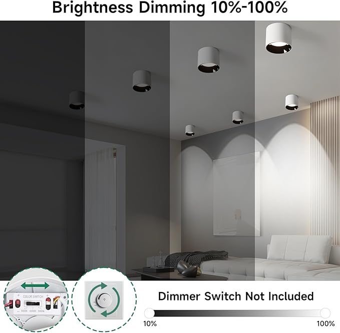 3Pack Modern LED Flush Mount Ceiling Light Fixture, 20W Dimmable & 3000K-6000K 3 Color Selectable White Cylinder Ceiling Lamps for Low Profile Living Room Hallway Entryway Kitchen Dining Room Foyer