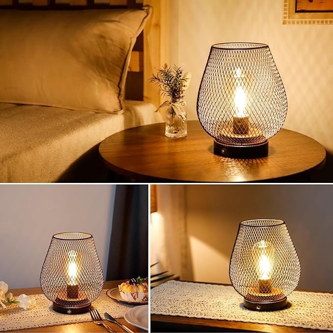 JHY DESIGN Dimmable Touch Bedside Table Lamp Set of 2 Rechargeable Battery Powered Lamp with LED Bulb Cordless Accent Lamp for Weddings Parties Patio Events Indoors Outdoors(Metal Base, Bronze Egg)