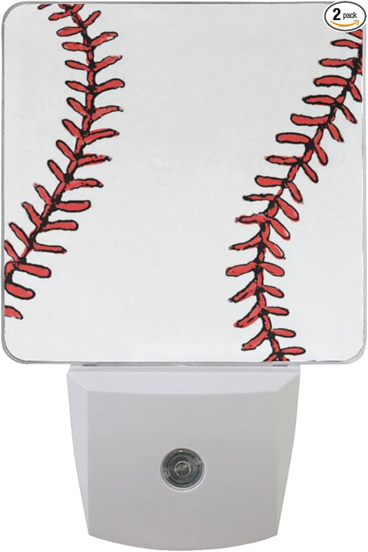 Vdsrup Baseball Night Light Set of 2 Sports Ball Lace Plug in LED Nightlights Auto Dusk-to-Dawn Sensor Lamp for Bedroom Bathroom Kitchen Hallway Stairs