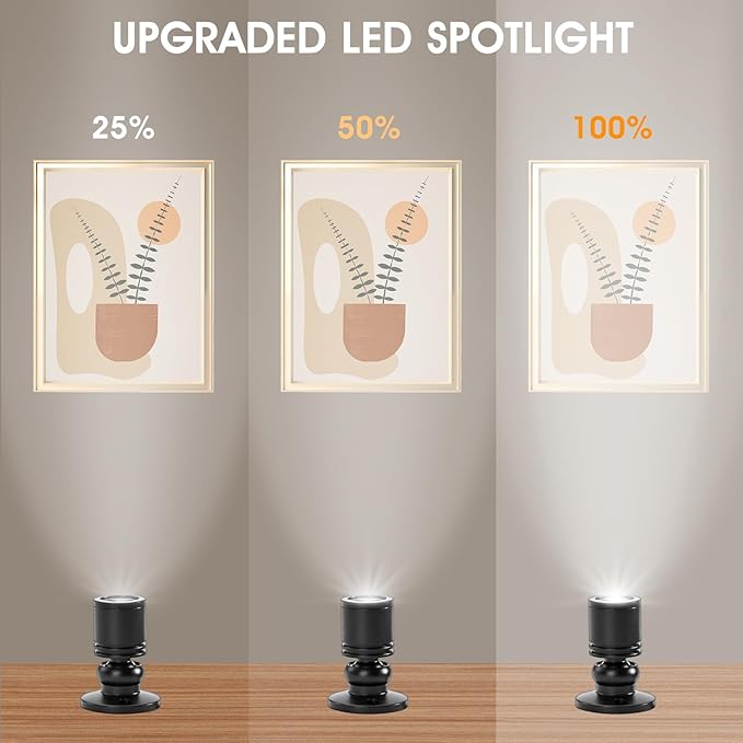 DEDC 6Pcs Led Mini Spot Light, Indoor Picture Lights, 1.5W 12V 6000K Art Light, Accent Up Lights with Wireless RF Dimmer, Closet Spotlight for Plants Jewelry Showcase Model Display Shelves