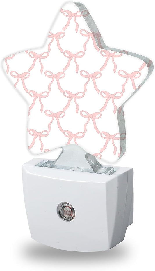 Pink Bow Night Lights Plug Into Wall,Girls Princess Dusk to Dawn Light Sensor Night Light for Kids, Energy Efficient Sleep Friendly Lamp for Bedroom Bathroom Nursery