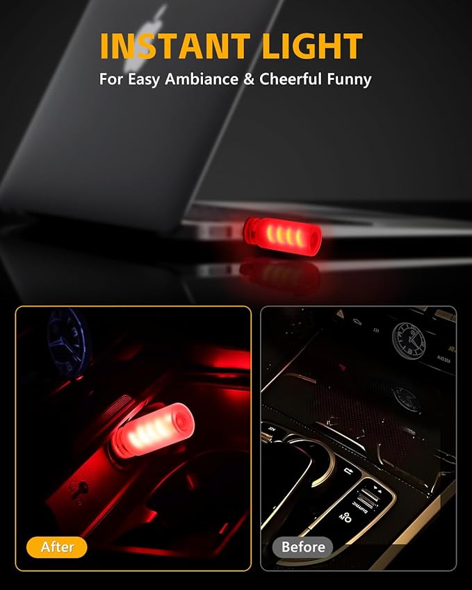 2PCS USB Lights for Car, Touch Adjustment Lights, Plug in USB Car Interior Ambient Light, Frosted Glass Spiral LED USB Night Light for Camping, Holiday Decoration, Party, Bedroom (Red)