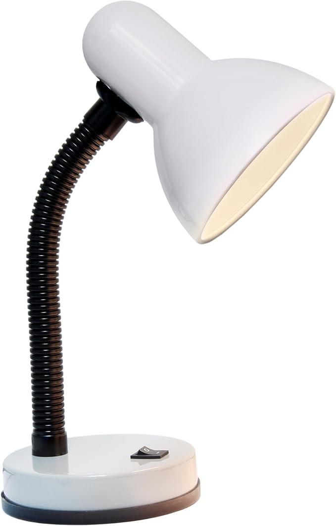 Simple Designs LD1088-WHT 14.25" Sleek and Sturdy Classic Gooseneck Study Desk Lamp, White