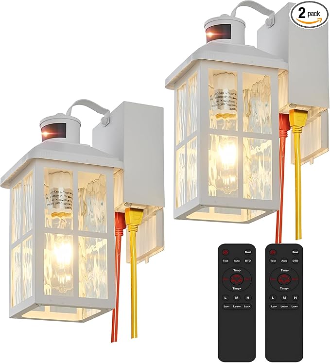 Porch Lights with GFCI Outlet with Remote,Dusk to Dawn Motion Sensor Outdoor Light, Upgraded 4 Lighting Modes Exterior Fixture Waterproof Outside Lights for House Patio Garage