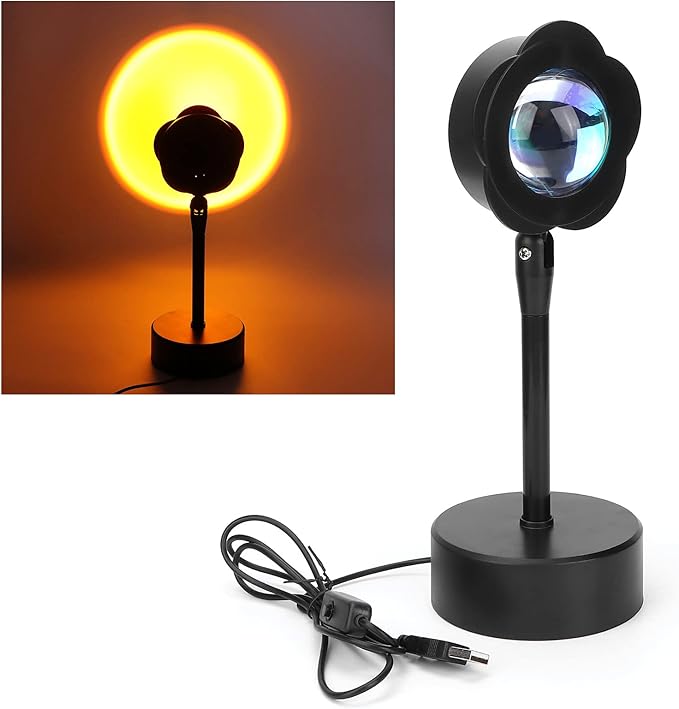 Sunset Projection Lamp, LED Atmosphere Light with 180 Degree Rotation, USB Powered Rainbow Night Light for Room Decor, Photography and Romantic Ambience (Sunset Red)