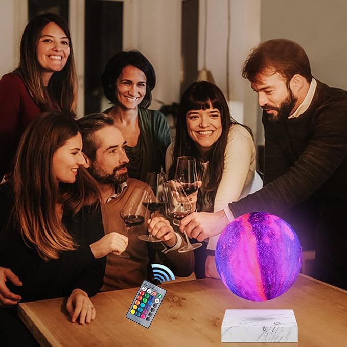 VGAzer 18 Colors Levitating Galaxy Moon Lamp-Marble Base with Remote Floating Light for Christmas Office (Moon Lamp)