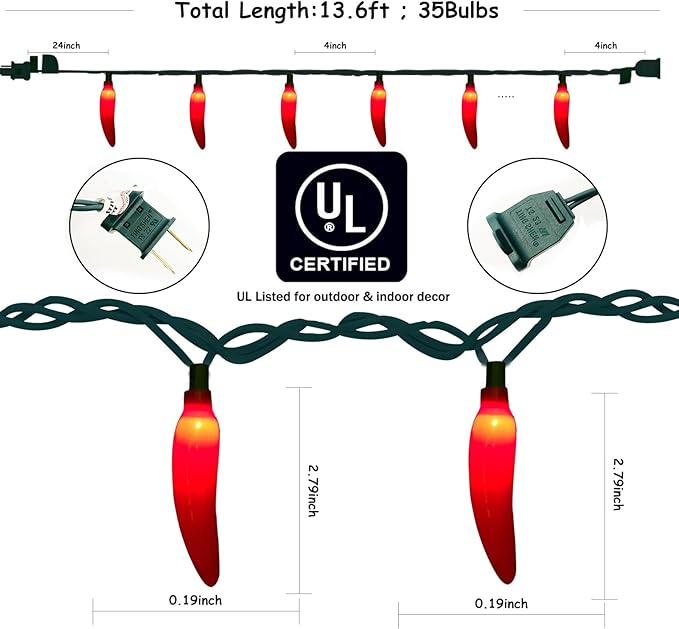 Chili Pepper String Lights, 13.6FT Chili Pepper Cluster Lights with 35 Red Chili Pepper Light for Outdoor Indoor Kitchen Garden Patio Christmas Mexican Party Decor