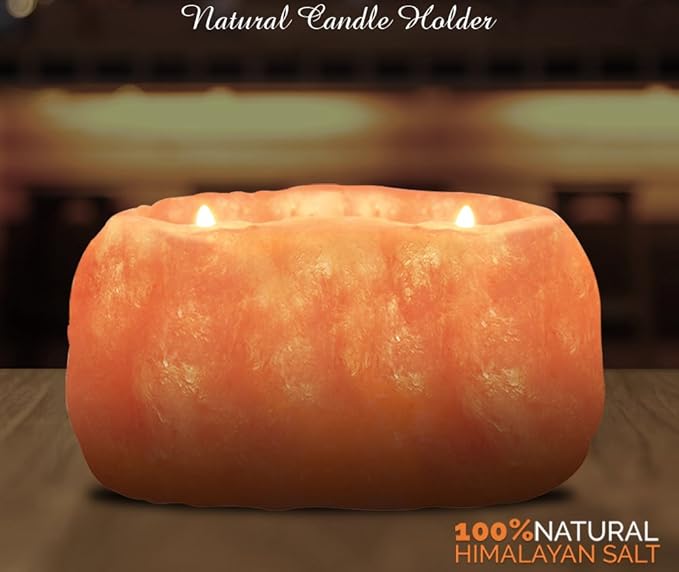 Himalayan Glow Natural Pink Salt Tealight 2 Hole Candle Holder,Hand Carved 100% Pure Himalayan Crystal Salt Candle Lamp | Great Room Décor