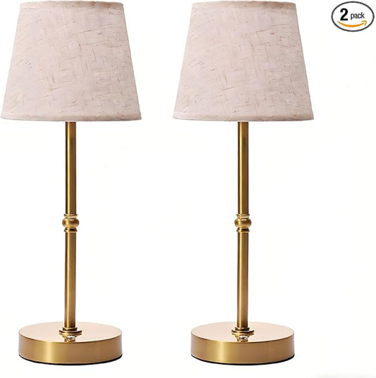 2-Pack Cordless LED Table Lamp, 6000mAh Rechargeable Battery Operated Desk Lamp, 3-Level Dimming Metal Portable Nightlight for Restaurant, Bedroom, Bar, Patio, Gold