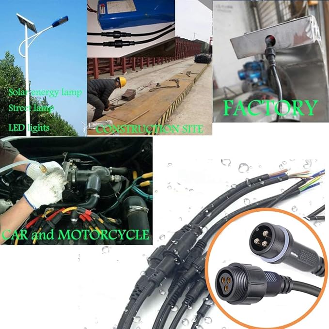 Waterproof Connectors 3 Wire,12AWG Male Female Plug LED Connector with 3Pin Waterproof Connectors,IP68 25CM Extension Cable for Car, Truck, Boat,LED Strip Lights,(2Pairs)