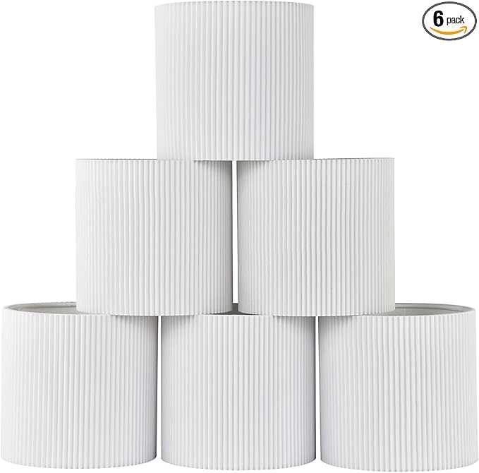 LAMPWELL KETTE Clip-on Chandelier Fabric Lamp Shades,Set of 6,Small Drum,5.4"×5.4"×H5.2",TC fabric,Handmade,Modern Trendy Decorative,ONLY FOR CANDLE BULB,White