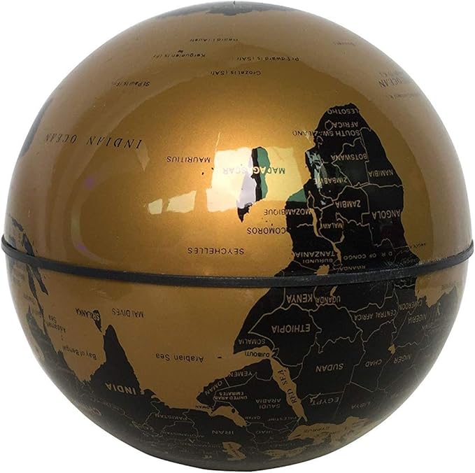 Floating Globe with LED Lights C Shape Magnetic Levitation Floating Globe World Map for Desk Decoration (Gold)