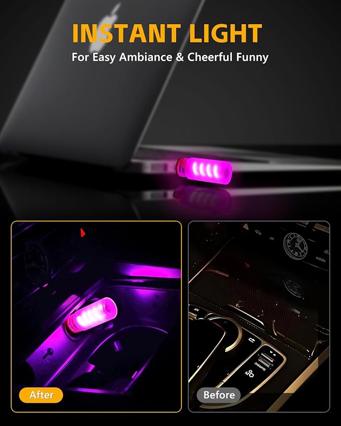 2PCS USB Lights for Car, Touch Adjustment Lights, Plug in USB Car Interior Ambient Light, Frosted Glass Mini Spiral LED USB Night Light for Camping, Holiday Decoration, Party, Bedroom (Purple)