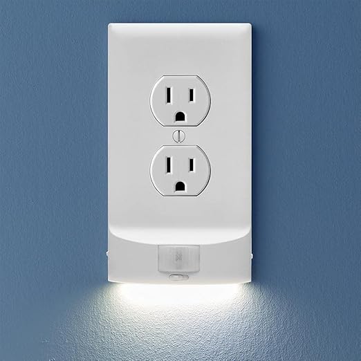 4 Pack - SnapPower MotionLight [For Duplex Outlets] - Motion Detecting LED Night Lights Built-In to Wall Plate - Bright/Dim/Off Options - Auto On/Off Sensor - (Duplex, White)
