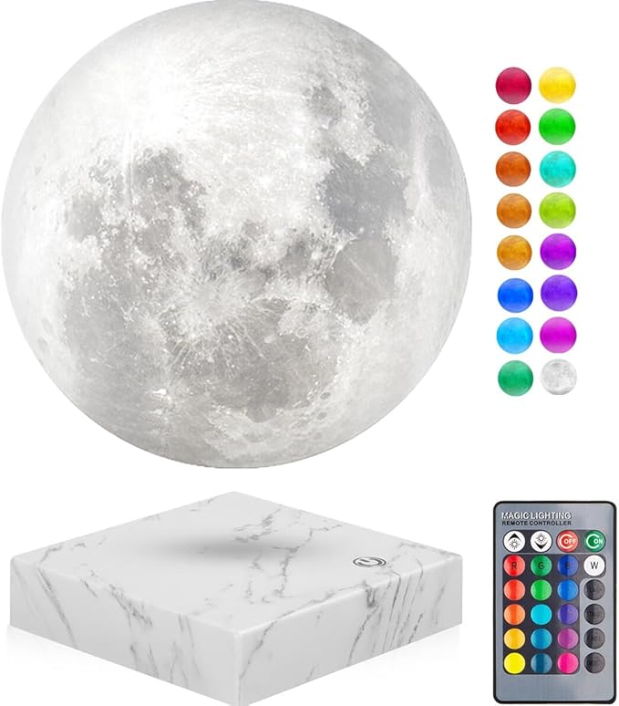 VGAzer Moon Lamp 3D Printing Magnetic Levitating Moon Light Lamps for Home、Office Decor, Creative Gift-6 Inch,Has 16 Colors 20 Modes (Square Marble)