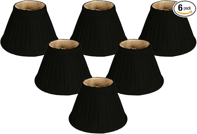 Royal Designs, Inc. CS-112BLK/GL-6 Pleated Empire Chandelier Shade, 3 x 6 x 4.25, Black with Gold, 6-Pack