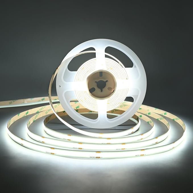 COB LED Strip Lights DC 24V LED Lights Flexible Super Bright LED Strips,16.4ft 6500K White,CRI 90+,2400LEDs High Density Uniform Light for Bedroom Home Decor (No Adapter or Controller)