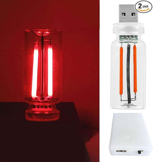 Touch Adjustment Retro Car Lamps, Battery & USB Charging Interior Atmosphere Bulb, Touch Dimmable Indoor Decorative Mini Neon Night Lights for Bedroom, Camping, Holiday, No Pole dimming (Red, 2Pack)