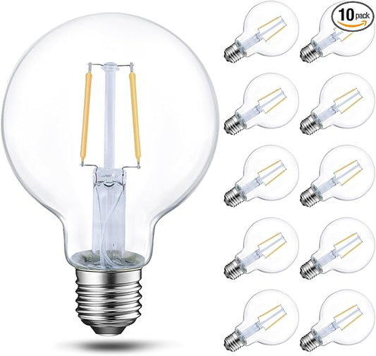 ENERGETIC SMARTER LIGHTING Dimmable LED Edison Light Bulb, G25 (G80) Globe Bulb, 60W Equivalent, 2700K Soft White, Christmas Light, E26 Standard Base, ETL Listed, 10-Pack