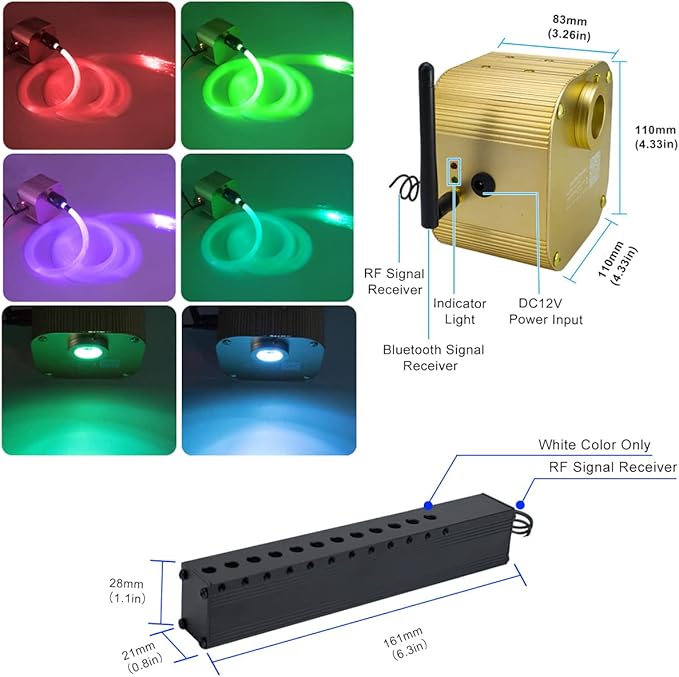 AZIMOM Bluetooth/App Control 16W Twinkle Fiber Optic Light Star Ceiling Lighting Kits with Shooting Star Effect Meteor Remote Music Mode RGBW 550pcs Fiber Strands for Home Car Interior Decoration