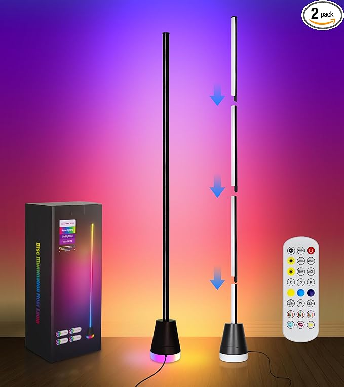 Ericlin 2Pcs Corner Floor Lamp,Smart RGB LED Corner Lamp with App and Remote Control,16 Million Colors & 68+ Scene,Music Sync,Timer Setting,Ideal Standing Lamp for Living Rooms,Bedrooms,Gaming Rooms
