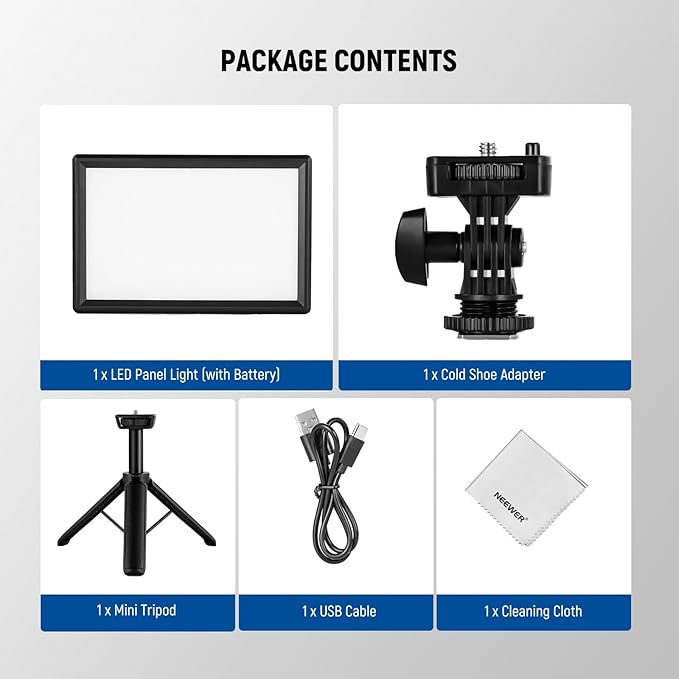 NEEWER 9" LED Camera Video Light Panel, 4000mAh USB C Dimmable DSLR Soft Key Lighting 3200K-5600K CRI95+ for Studio Photography Recording Streaming, Mini Desk Tripod Stand, Cleaning Cloth, NL-116AI