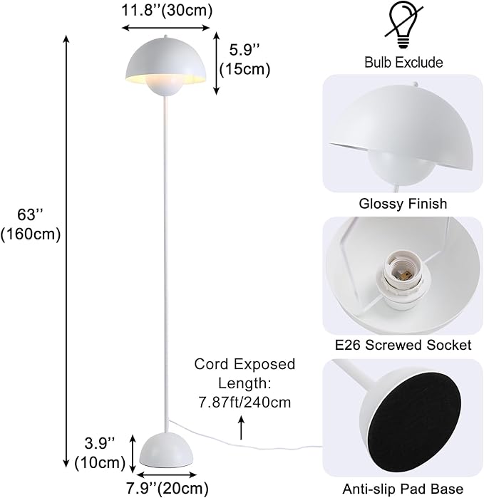 Modern Floor Lamp for Bedroom-Tall Floor Lamps for Living Room-Corner LED Boho Floor Lamp for Office Vintage Industrial Flower Floor Lamps Standing Unique Mid Century Lamp (White)