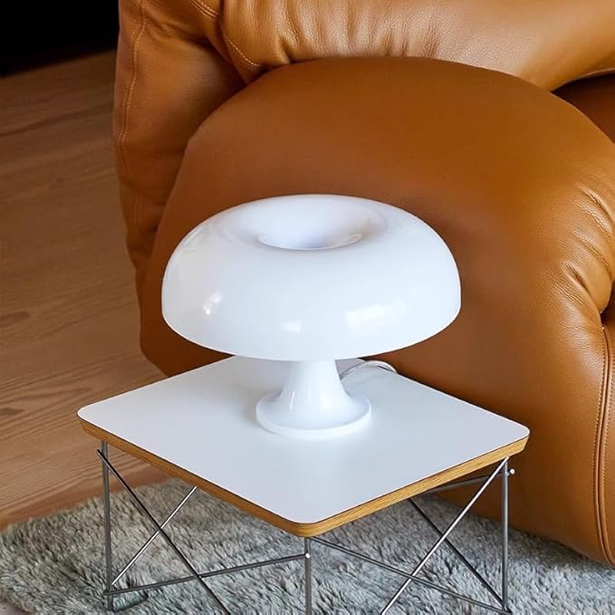Mushroom Table Lamp W Dimmable with 4 Lighting Modes Retro Mushroom Shade Shaped Desk Lamp Mood NightLight Room Lights Table Lamp for Home Bedroom Liveroom Aesthetic Mid Century Modern (White)