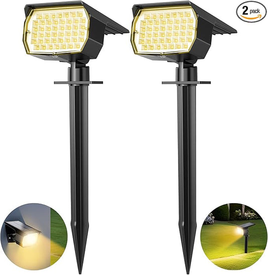 Solar Spot Lights Outdoor 2 Pack, [46 LED/3 Modes] Solar Landscape Spotlights Waterproof, 2-in-1 Auto On/Off Solar Powered Lights for Outside Yard Garden Wall Pathway(Warm White)