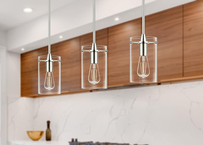 Brushed Nickel Pendant Lights Kitchen Island - Medium Clear Glass Pendant Light Fixture