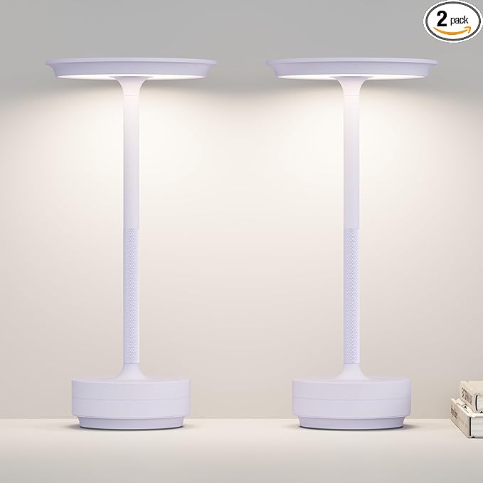 Cordless Table Lamp 2P Light Purple Portable Lights LED Rechargeable Battery Operated 3 Levels Brightness IP54 Waterproof Memory Function for Outdoor Patio Travel Cafe Restaurant