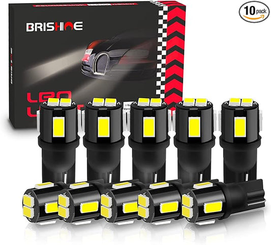 194 LED Bulbs 6000K Xenon White Extremely Bright 5630 Chipsets T10 168 2825 175 W5W LED Replacement Bulbs for Car Interior Dome Map Door Courtesy License Plate Lights (Pack of 10)