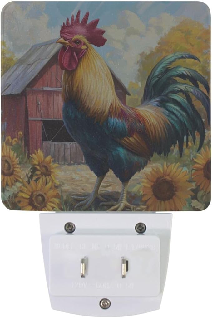 Rooster Farmhouse Night Light 2 Pack Dusk to Dawn Sensor Led Lamp for Women Men Night Lights Plug into Wall Decor for Bedroom Kitchen Corridor, 0.5W