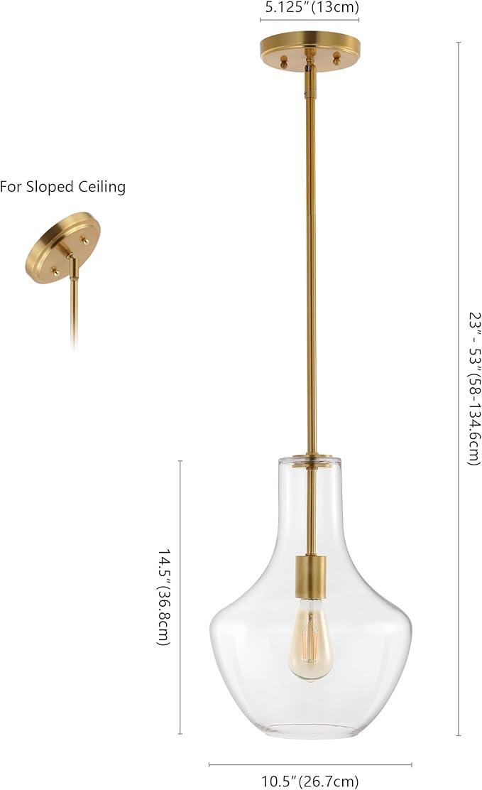 JONATHAN Y JYL6400C Watts 10.5" 1-Light Mid-Century Modern Iron/Glass LED Pendant Contemporary, Coastal, Vintage Bedroom Living Room, Brass Gold/Clear