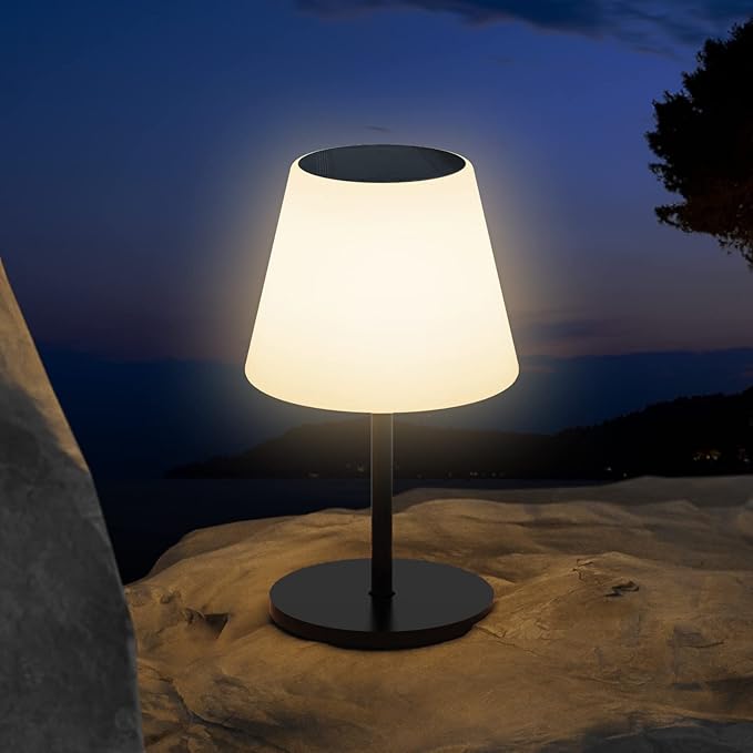 Solar Table Lamp Outdoor Solar Lamp Waterproof with Light Sensor,Outdoor Lamps for Patio,Dimmable Warm White and RGB LED Solar Lamp Cordless,Portable Night Light for Garden、Terrace、Camping.