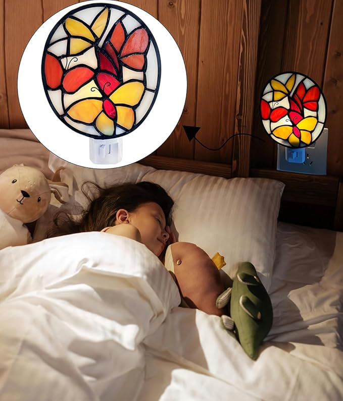 Stained Glass Butterfly Night Light.Butterfly Night Light Bedroom Bed Light Gifts from Nature,Nature Night Light.DYM1001 (Oval Butterfly)