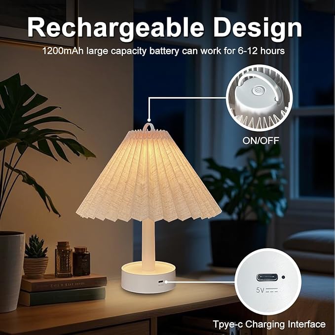 Table Lamp, Foldable Desk lamp with Stepless Dimming, 3 Color Modes, USB-C Rechargeable, Portable Bedside Desk Light for Home Office Reading Decorative (Beige)