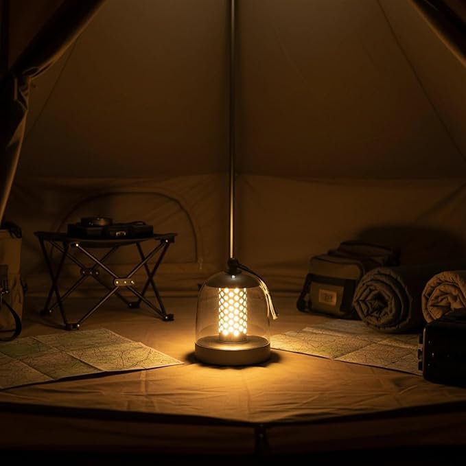 Camping Lantern, IPX4 Waterproof Touch Control LED Night Light, USB Rechargeable & Long Lasting Battery, Portable Hanging Tent Lamp for Outdoor Camping Hiking Backpacking,Silver Gray