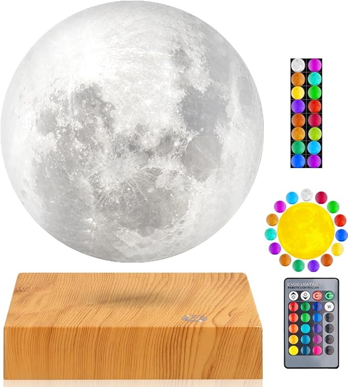 VGAzer Levitating Moon Lamp - Floating and Spinning Moon Light Spinning in Air - Night Lamp for Office, Home, Room Decor, (16 Colors)…