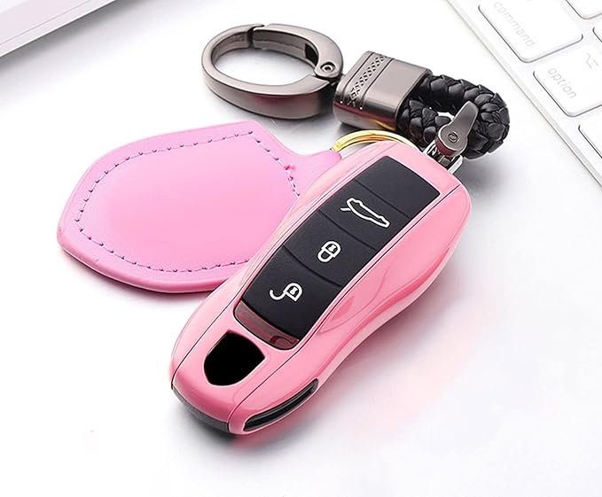 x xotic tech Pink Smart Remote Key Fob Protector Cover Shell Case Holder Compatible with Porsche Boxster Cayenne Panamera Cayman Macan Carrera 911 991 918 Spyder(Fits 3 Button)