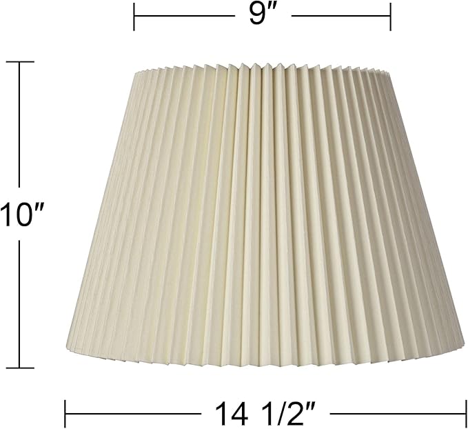 Ivory Linen Knife Pleat Large Lamp Shade 9" Top x 14.5" Bottom x 10" High (Spider) Replacement with Harp and Finial - Springcrest