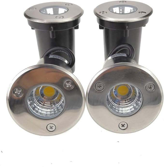QUANS 3W Watt 12V 24V DC AC Low Voltage in Ground Well Outdoor LED Light, in-Ground Landscape Lighting Spotlight for Deck, Step, Pathway, Driveway, Garden, Yard, Patio (Cool White, 4 Pack)
