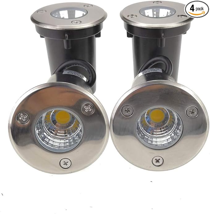 QUANS 3W Watt 12V 24V DC AC Low Voltage in Ground Well Outdoor LED Light, in-Ground Landscape Lighting Spotlight for Deck, Step, Pathway, Driveway, Garden, Yard, Patio (Warm White, 4 Pack)